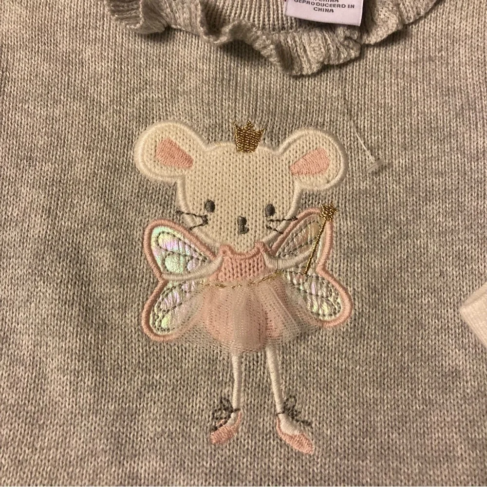 Baby Tahari Ballerina Mouse Grey Bubble Sweater Dress with Stockings